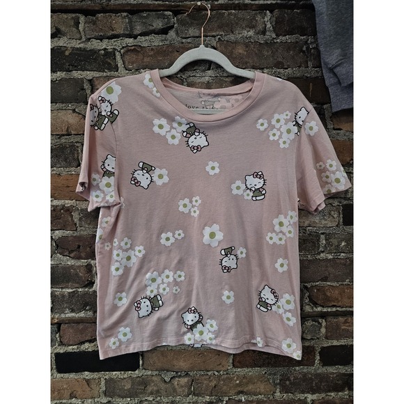 Love Tribe Tops - Hello Kitty Love Tribe Shirt Womens Medium Pink Floral Daisy Allover Graphic Tee